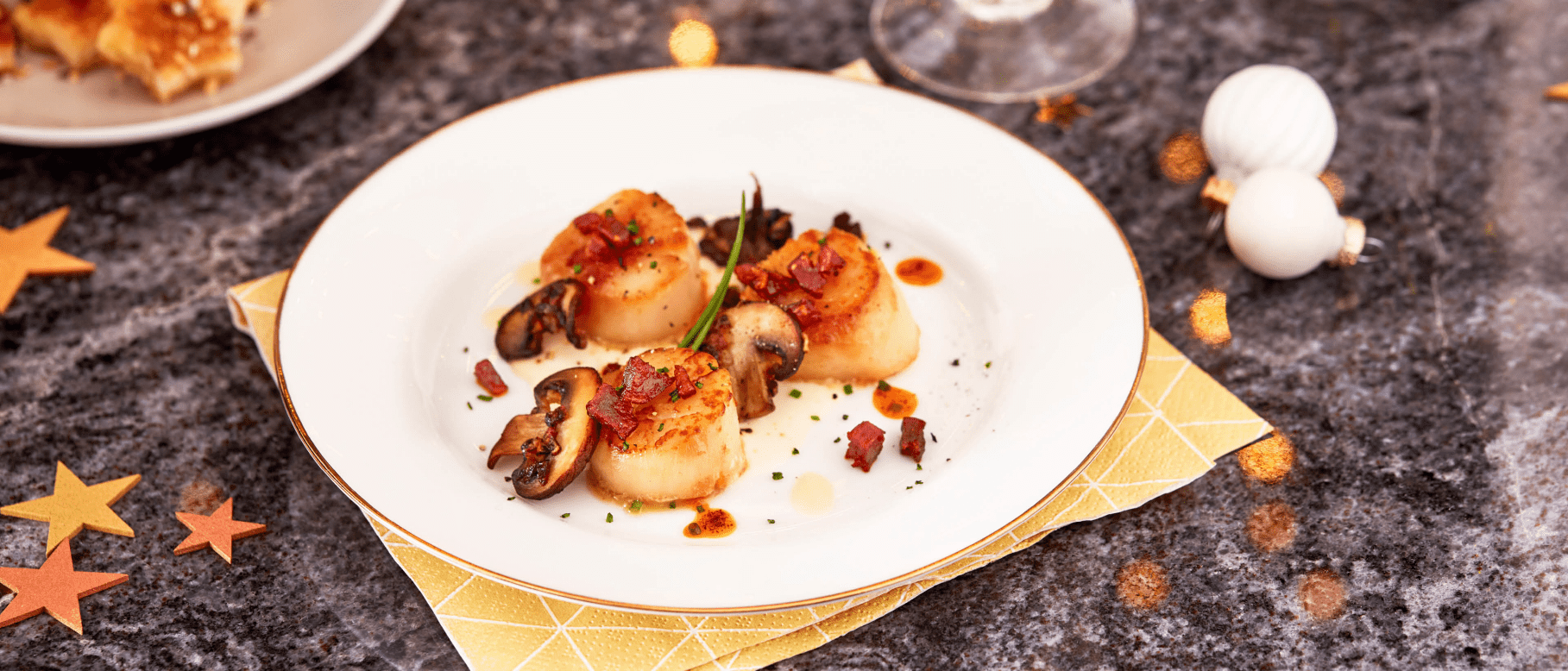 Entrée avec noix de Saint-Jacques et chorizo